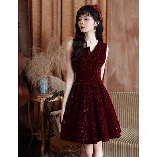 Bride's Burgundy Homecoming Engagement Dress for Petite Women, Suitable for Everyday Wear, Designer Dress for Summer