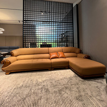 新中式简约乌金木头层牛皮原木转角沙发组合别墅沙发组合客厅家具