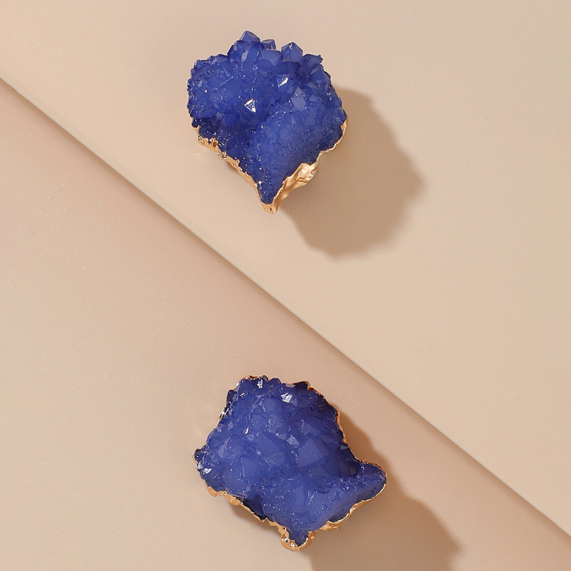 fashion blue imitation natural stone geometric irregular earrings
