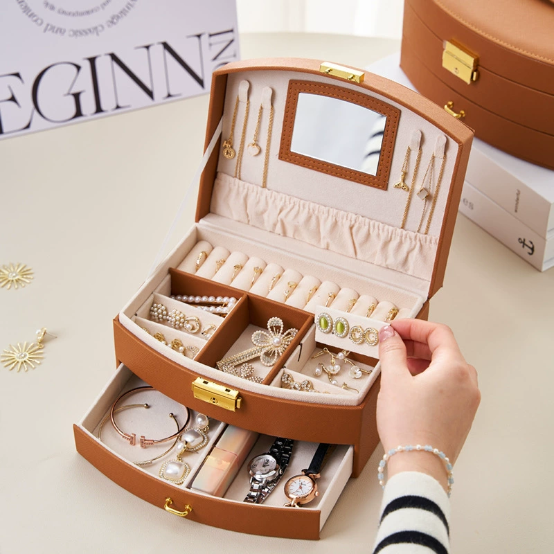 Новая ретро-шкатулка для хранения ювелирных изделий в стиле Майяра, двухслойная зеркальная шкатулка для хранения ювелирных изделий, шкатулка для хранения сережек и ожерелья