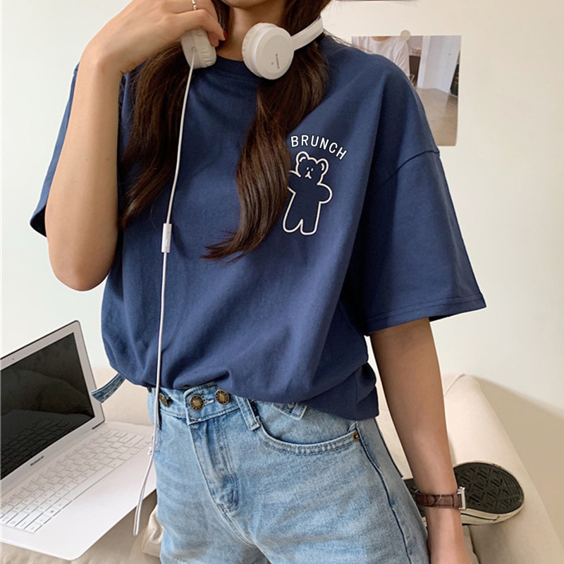 2025 New Short-Sleeved T-Shirt, Cute Round Neck Loose Top, Women's Fashionable White Clothes, Simple and Fashionable