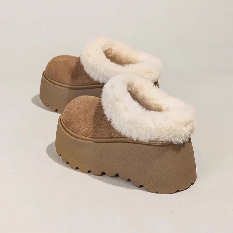 Thick-Soled Height-Increasing Snow Boots for Women, Closed-Toe Mules for Outdoor Wear, 2025 New Winter Birkenstock Shoes with Plush Cotton Slippers
