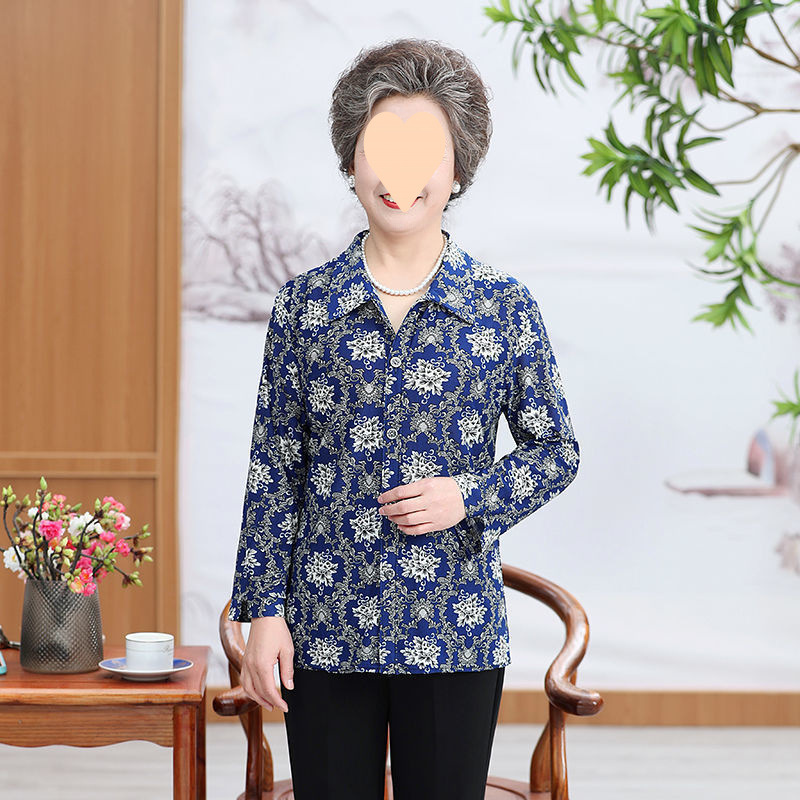 中高年の婦人服の薄い氷のシルクのシャツの長袖の女性の夏の新型のおばあさんはゆったりとしたカジュアルな大きいサイズの上着を詰めます。|undefined
