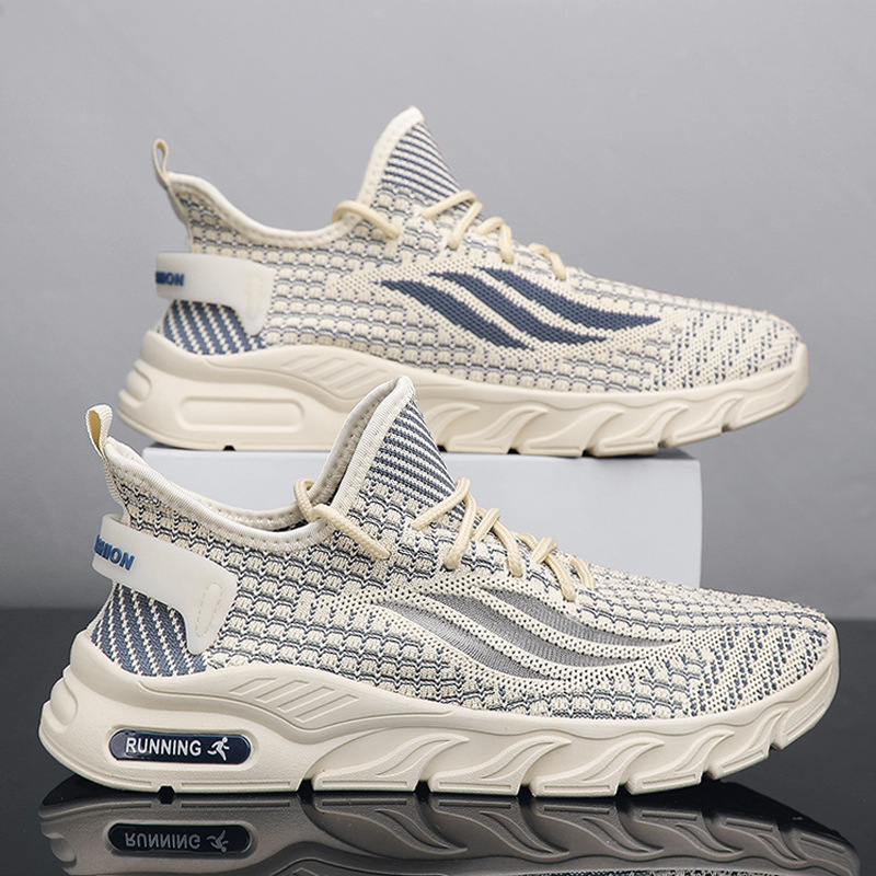 Men's Sports Shoes Summer 2024 New Flying Woven Mesh Surface Breathable Lightweight Teenager Platform Casual Work Running Shoes