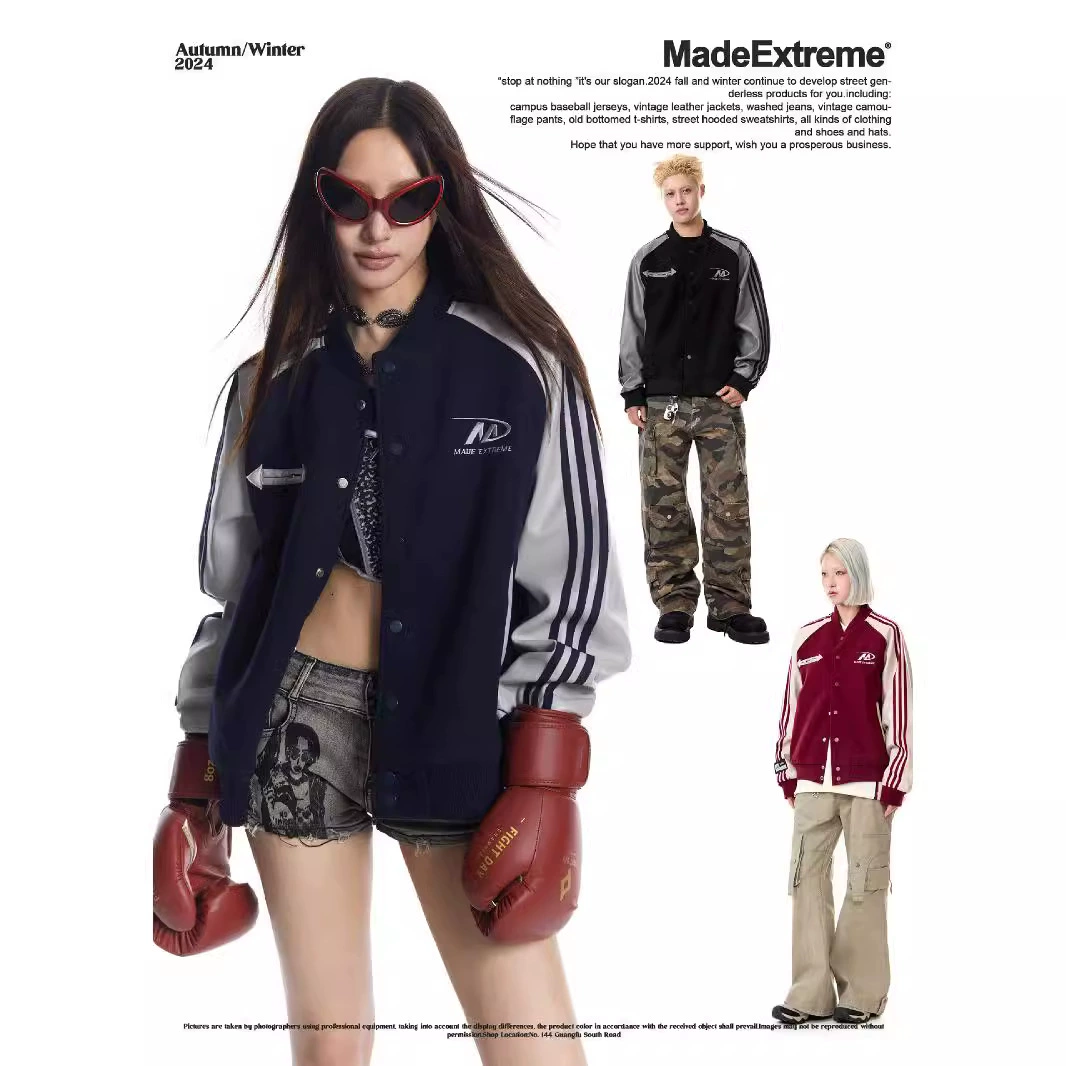 MADEEXTREME осень-зима американский ретро-лоскутный цвет пуу кожаный рукав уличная куртка спортивный бейсбольный костюм пальто для мужчин и женщин