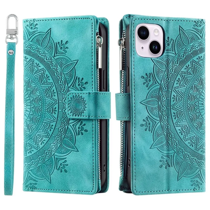 Phone Wallet Case With Embossed Totem And Zipper For Smartphone_voghion.com