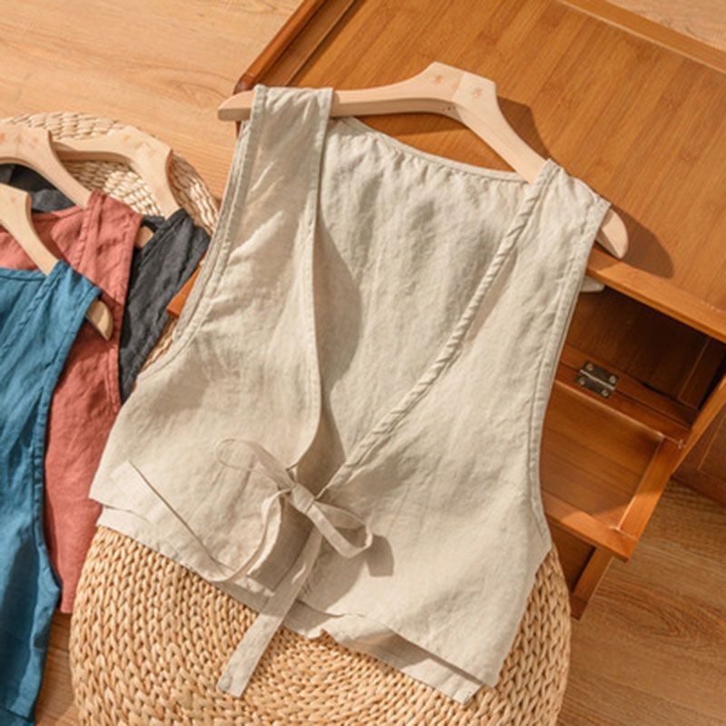 Summer New Linen Vest, Artistic Retro Cotton and Linen Vest, Outer Top for Women, Loose Design, Niche