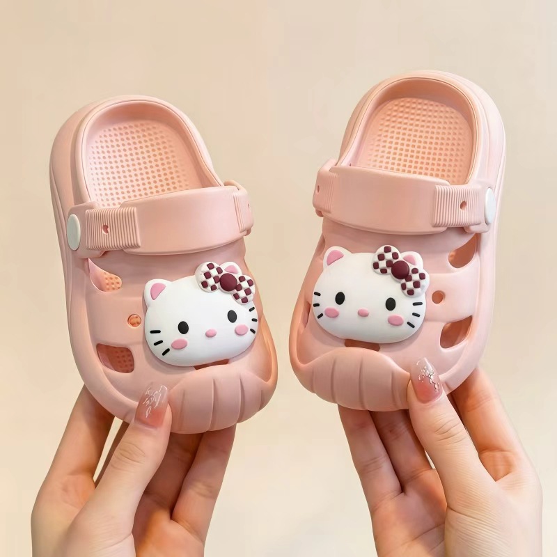 Children's EVA Summer Slippers with Cute Bear Cartoon Design for Girls, Indoor Home Use, Closed-Toe, Non-Slip, Soft Sole Clogs