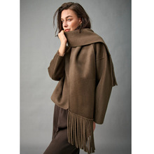 LP同款秋冬款双面呢100纯山羊绒大衣女带围巾两件套短款毛呢外套