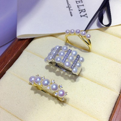 小红书网红热推日系S925银花冠小排戒tian然淡水珍珠开口戒指