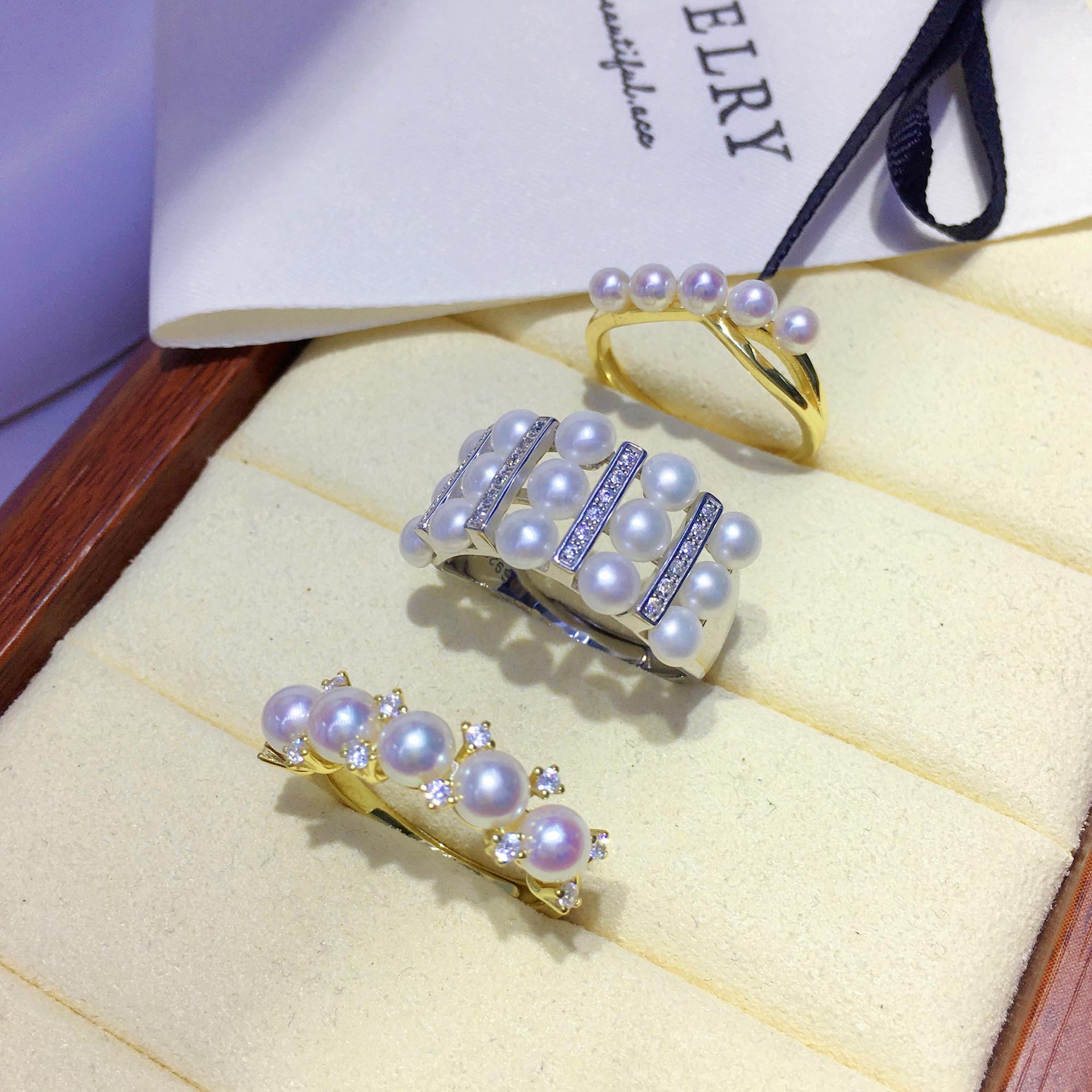 小红书网红热推日系S925银花冠小排戒tian然淡水珍珠开口戒指