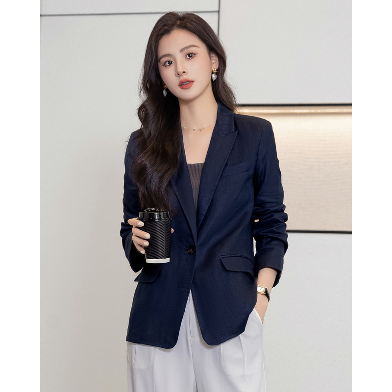 M family with 100% linen suit jacket women's spring and summer new high-end fashion small thin suit
