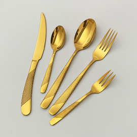 不锈钢星钻刀叉勺西餐厅牛扒刀叉勺锤纹甜品勺咖啡勺水果叉五组件