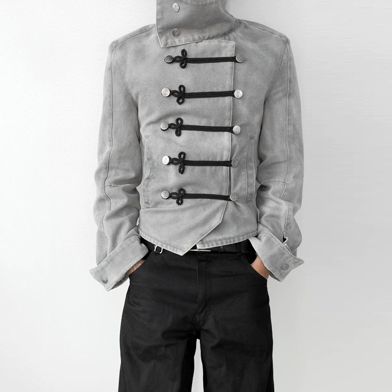 European and American cross-border autumn personalized retro multi-row metal buckle stand-up collar short motorcycle slim-fit work jacket European and American cross-border autumn personalized retro multi-row metal buckle stand-up collar short motorcycle slim-fit work jacket
