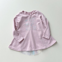 日单尾货100-120婴童女小童燕尾式上衣毛圈卫衣秋季长袖刺绣网纱