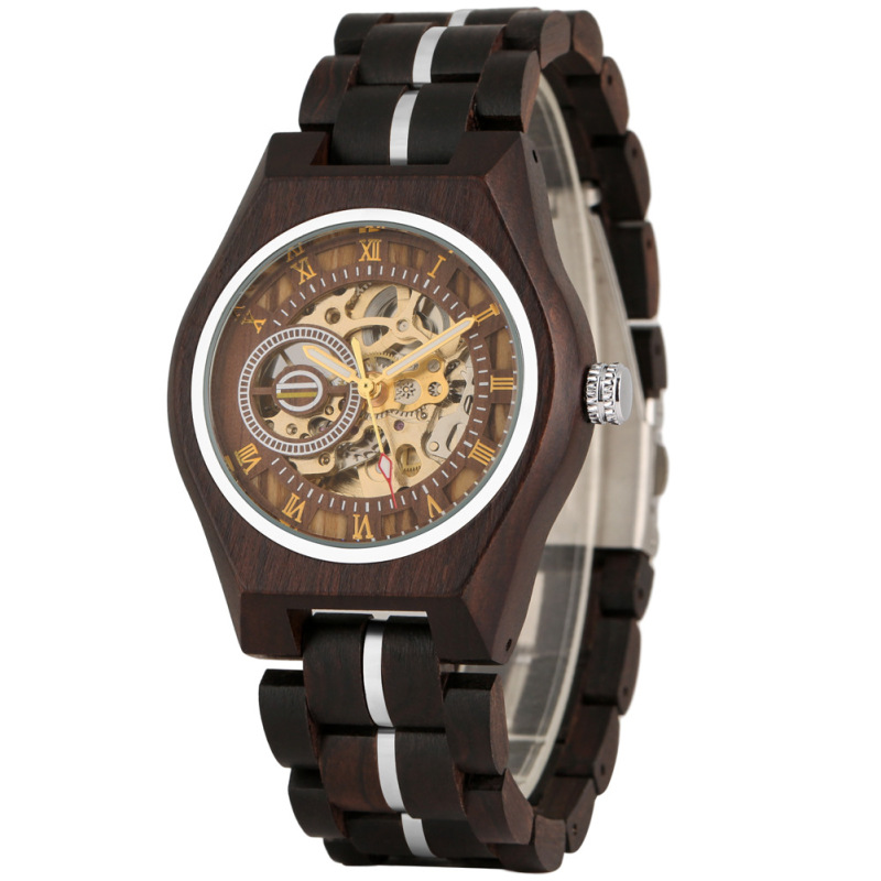 New Mechanical Watches Are Hot Sellers. Creative Automatic Mechanical Ebony and Red Sandalwood Steel Strap Men's Watches New Mechanical Watches Are Hot Sellers. Creative Automatic Mechanical Ebony and Red Sandalwood Steel Strap Men's Watches