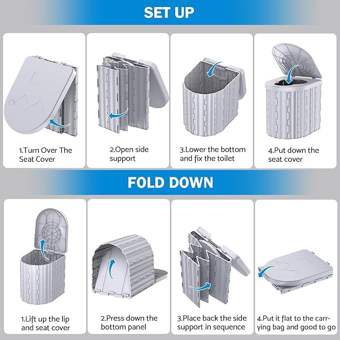 Outdoor Portable Toilet, Mobile Car-Mounted Commode, Suitable for Camping, Long-Distance Travel, Highway Driving, Emergency Use, Foldable Large Size