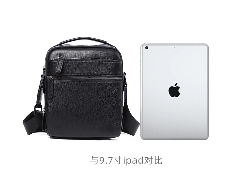Túi đeo chéo nam da bò thật 20×8×24 cm kiểu mới đơn giản — Màu đen chi tiết 10