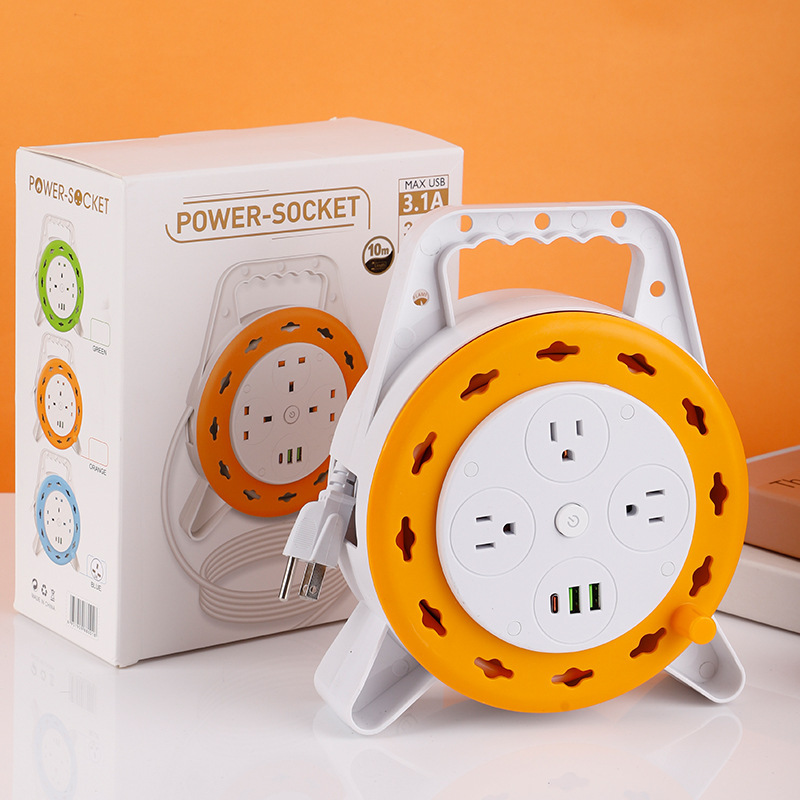 Jack multipropósito de estilo británico y americano 5m m 10m m de disco de cable largo disco de cable retráctil almacenamiento de cable USB