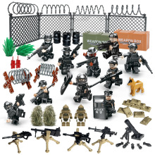 积木人偶军事武器包配件加农炮武器盒路障双色枪草丛积木玩具