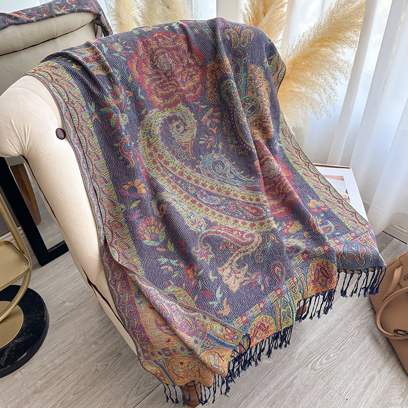 Chal de Jacquard con Flecos de Poliéster Térmico para Primavera