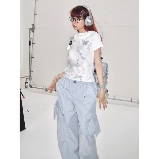 American-style White Shoulder Short-sleeved T-shirt Women's Summer Design Sense Niche Slim-fit Slimming Y2K Sweet Hot Girls Hooded Top