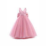 2025新款欧美儿童婚纱礼服无袖V领公主裙涤纶长裙扎染清新甜美