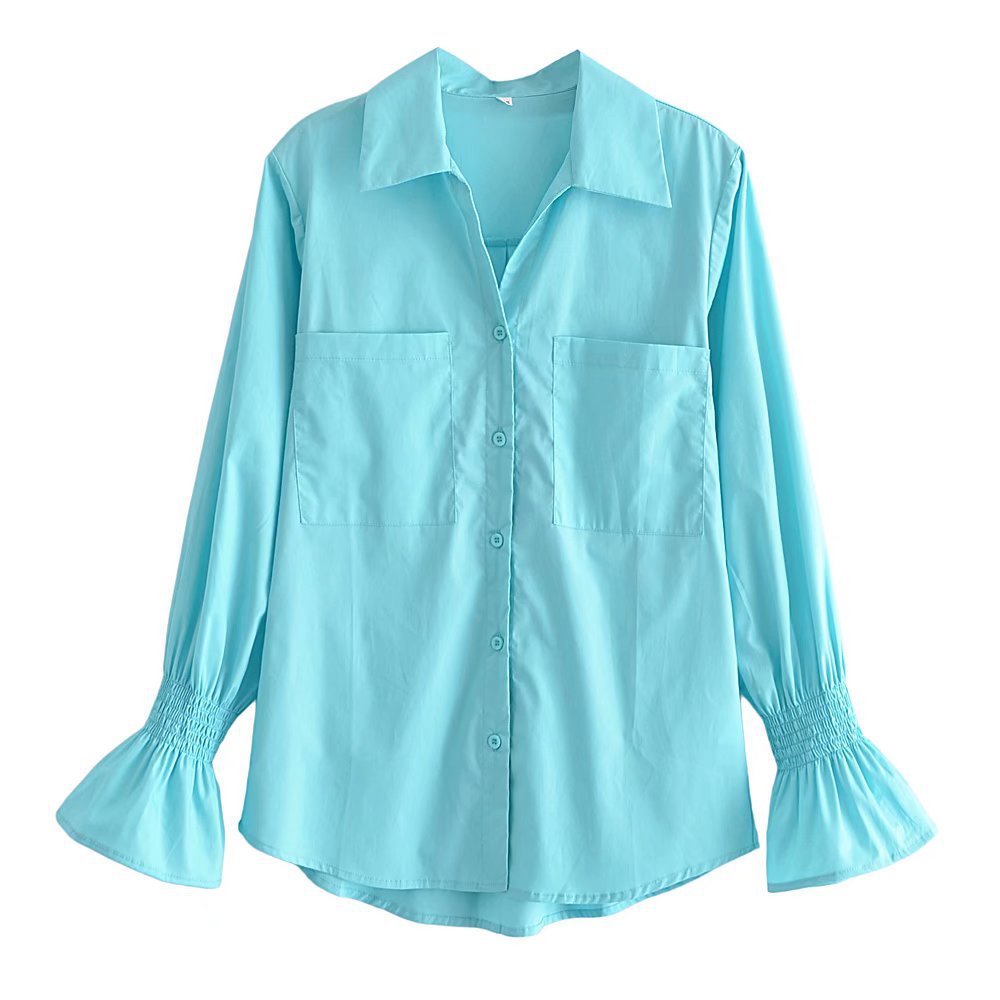 Long Sleeve Lapel Solid Color Cotton Poplin Shirt NSAM115612