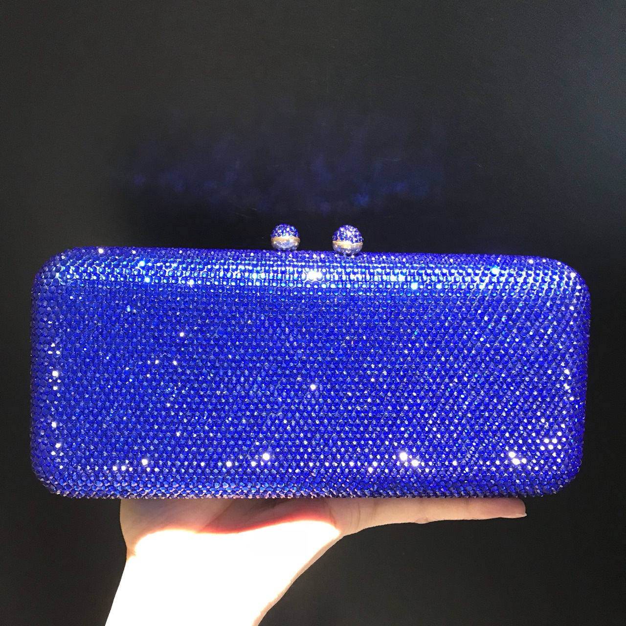 Túi clutch nữ đính đá lấp lánh phong cách Âu Mỹ, dáng vuông ngang nhỏ gọn — Màu nâu
