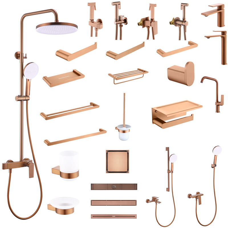 Hot and Cold Brushed Rose Gold Bathroom Concealed Wall-Mounted All-Copper Square Toilet Bidet with Copper Spray Gun Hot and Cold Brushed Rose Gold Bathroom Concealed Wall-Mounted All-Copper Square Toilet Bidet with Copper Spray Gun