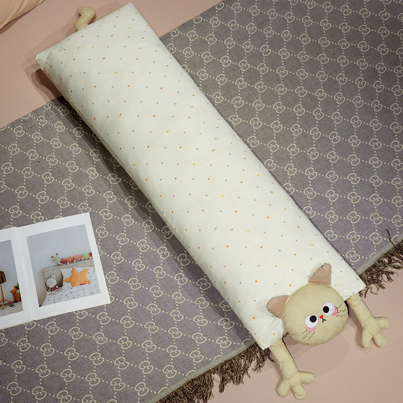 Hilo de doble capa de dibujos animados mano pequeña gato hilo largo almohada de forma especial desmontable para dormir en la cama de las niñas almohada de piernas