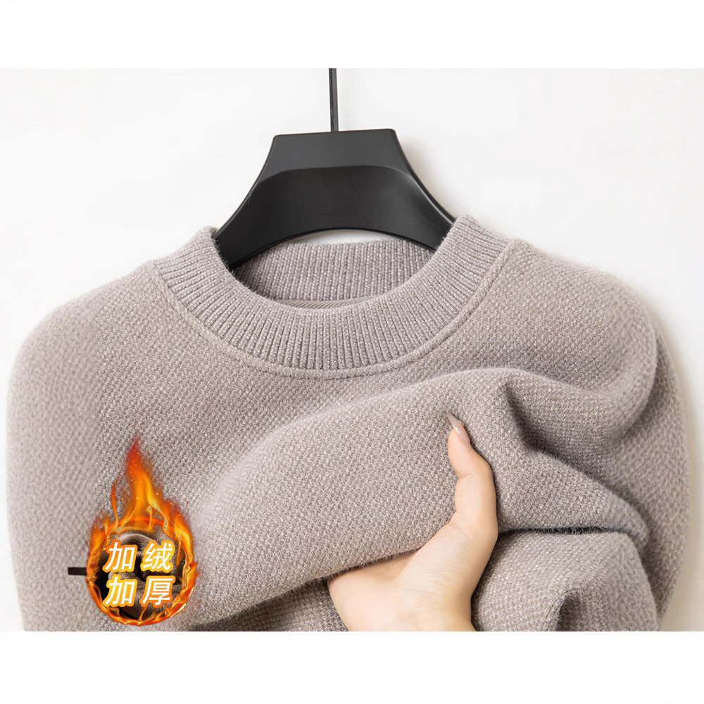 ferret velvet half-high collar fleece-lined thickened men's sweater winter new 2024 warm one-piece velvet base sweater