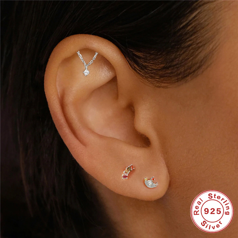 Ear Studs Classification 1 Piece Quantity 1 Piece 925 Sterling Silver Zircon Water Droplets Ear Studs