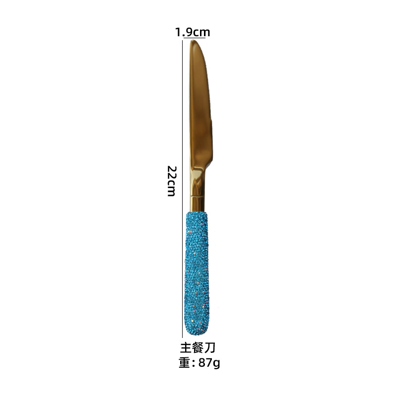 Diamante azul de lujo suministros para el hogar creativo cuchillo de carne y tenedor Vajilla de acero inoxidable estilo ins hogar cuchillo de diamante, tenedor y cuchara