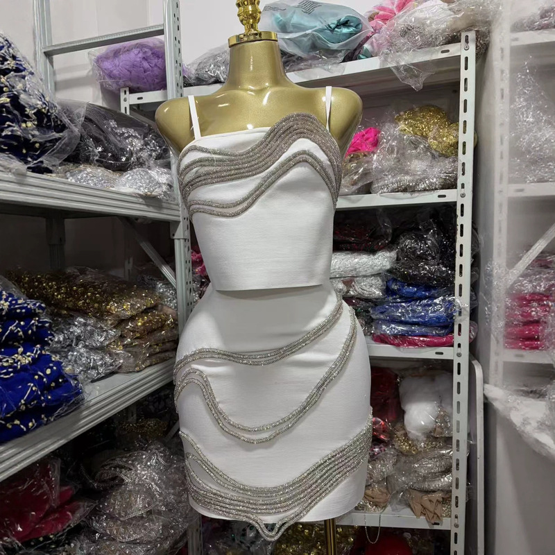 Cross-Border Hot-Selling Bandage Dress, European and American Sexy Hottie Tube Top Evening Dress, Diamond Cocktail Dress