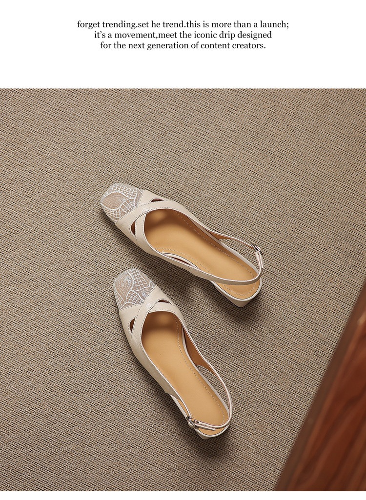Sandal cao gót nữ hở mũi da cừu lưới phối màu quai ngang khóa — màu đen, màu trắng ngà chi tiết 13