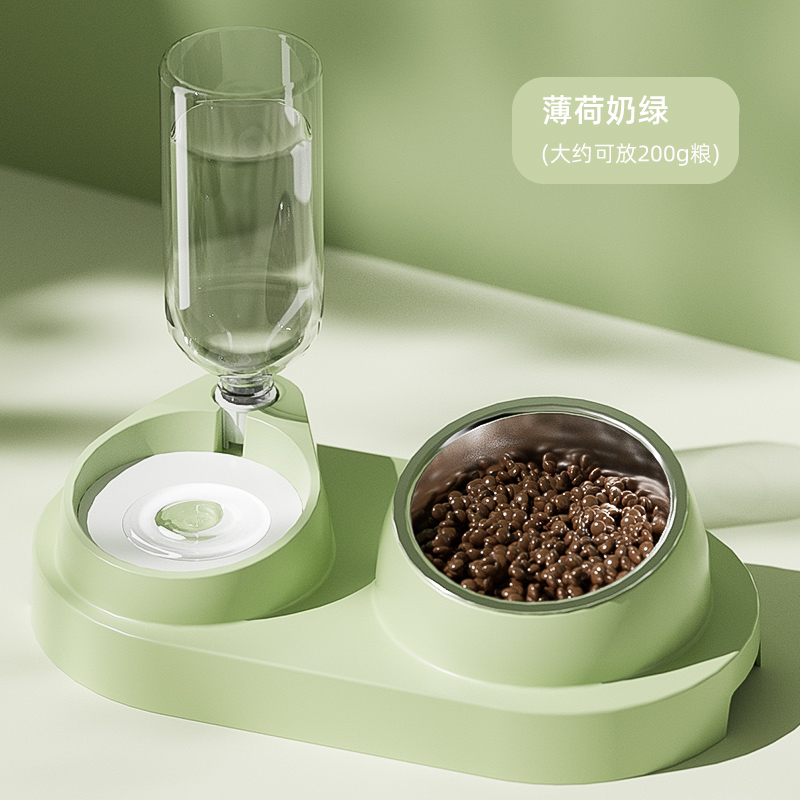 Tazón para gatos, doble tazón para gatos, tazón de agua para gatos, tazón de alimentación para gatos, tazón de boca inclinada para proteger la columna cervical, tazón de arroz para perros, tazón para perros, mascota Wang Jin