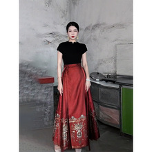 新中式国风女装2023新款汉服成人明制红色马面裙日常半身裙套装夏