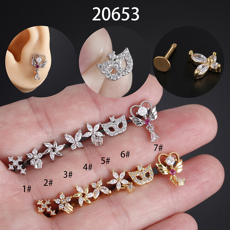 Simple Style Star Butterfly Stainless Steel Inlay Zircon lip stud 1 Piece
