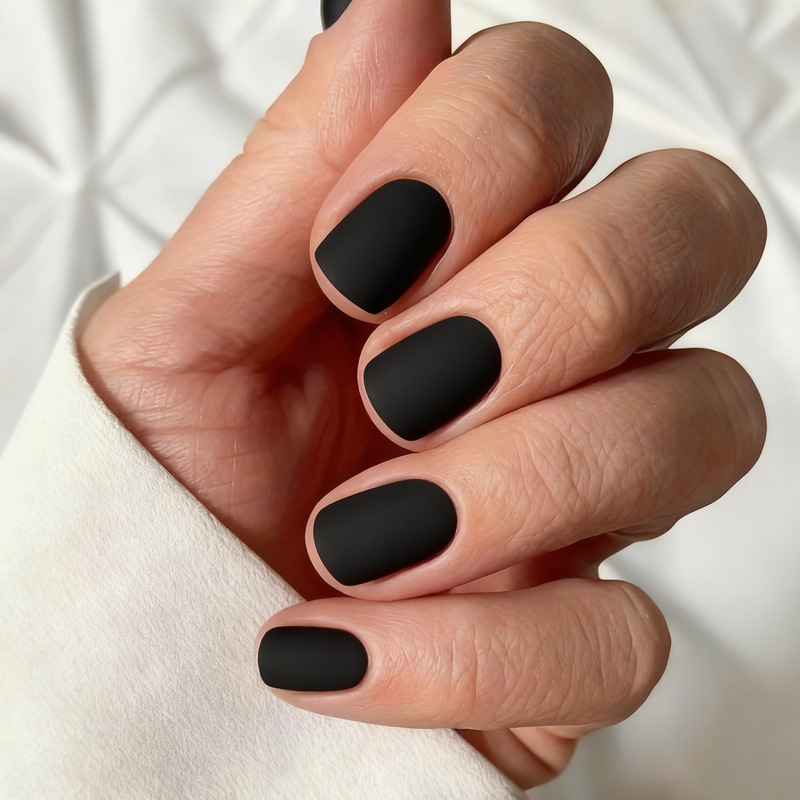 Cross-Border Best-Selling Manicure Nails Hot Girl Black Frosted Fake Nails Small Fresh Short Square Wearable Nails Wholesale