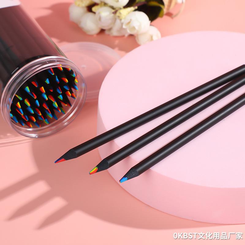 Paquete de barril 48 lápices de arco iris 7 colores uno multicolor de plomo Pequeño Libro Rojo degradado color Siete colores lápiz de color mágico