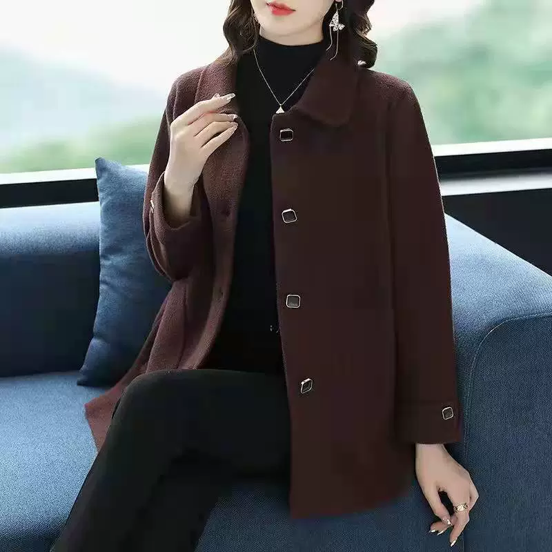 Демисезонное двустороннее бархатное шерстяное пальто, oversized стиль мамы, тёплая середина длины, красный/хаки/чёрный