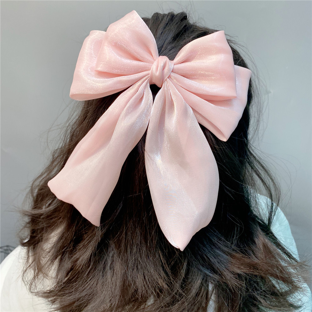 20g Weight Headwear Classification Wedding, Travel Occasion Plaid, Bow Knot Pattern Women'S Gender Sky Blue, Grey, Pink, Red, Yellow Color Fashion Long Streamer Mermaid Three-tier Big Bow Hairpin 3
