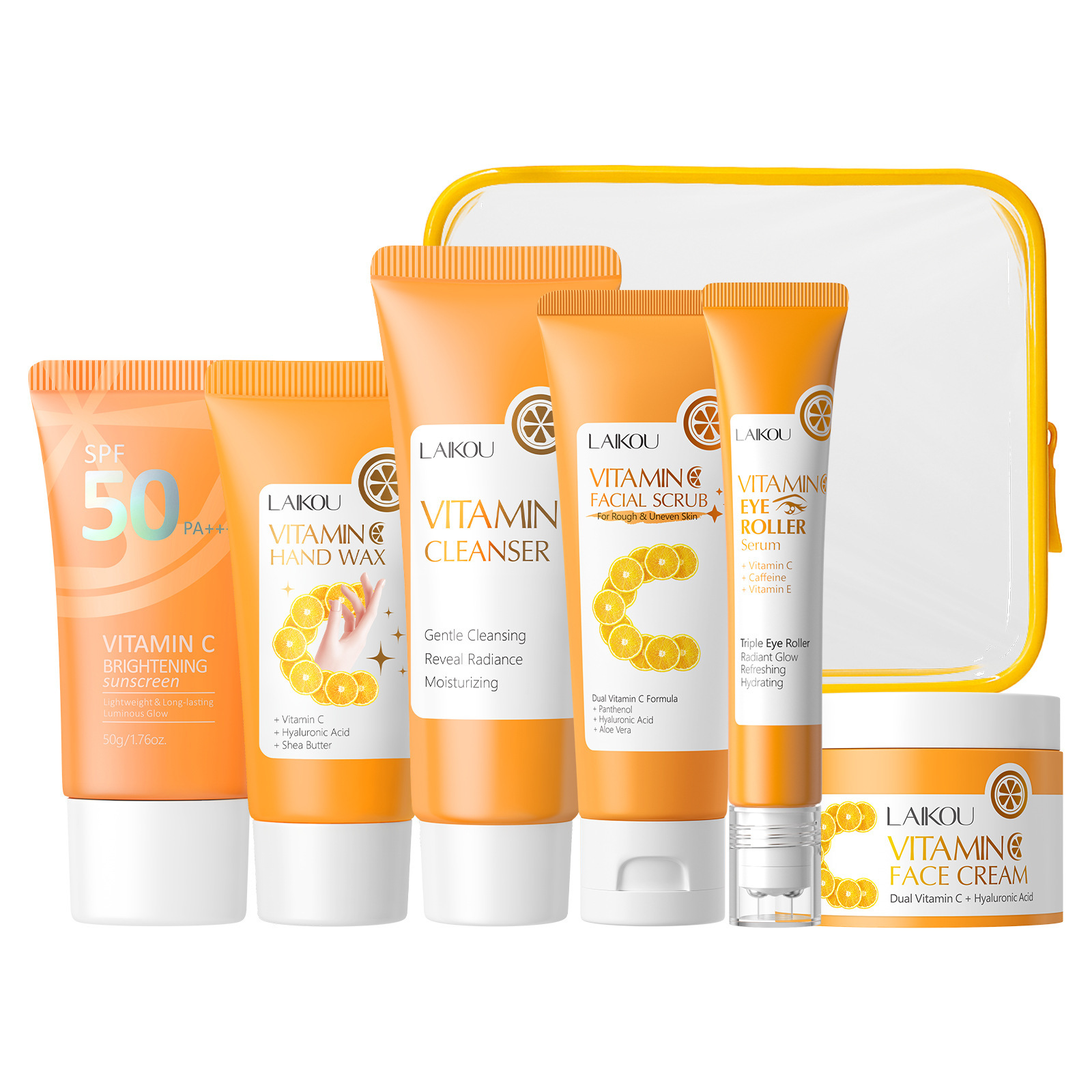 Transfronterizo LAIKOUFENYI Vitamina C serie combinación hidratación humectante productos de cuidado de la piel paquete de caja Inglés FDA productos de cuidado de la piel