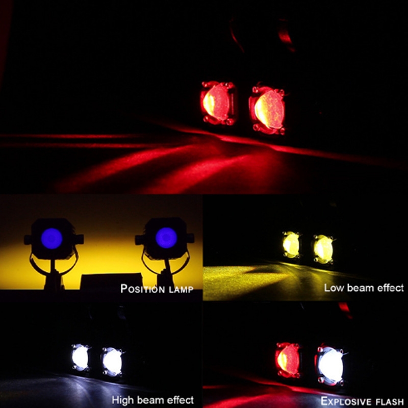 faro de motocicleta de alto alcance faro de motor eléctrico externo faro LED parpadeo de doble lente láser pequeño cañón de acero