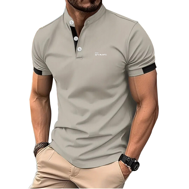 Spring and Summer Men's Casual Short Sleeve Stand Collar Polo T-Shirt Men's Sports Golf Polo Shirt Letter Print Slim
