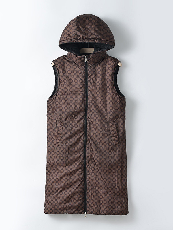 Cappotto gilet in cotone double face da donna – Piumino lungo e sottile invernale coreano, caldo capospalla reversibile (nero/bianco sporco/marrone/cachi, L-XXXL)_voghion.com