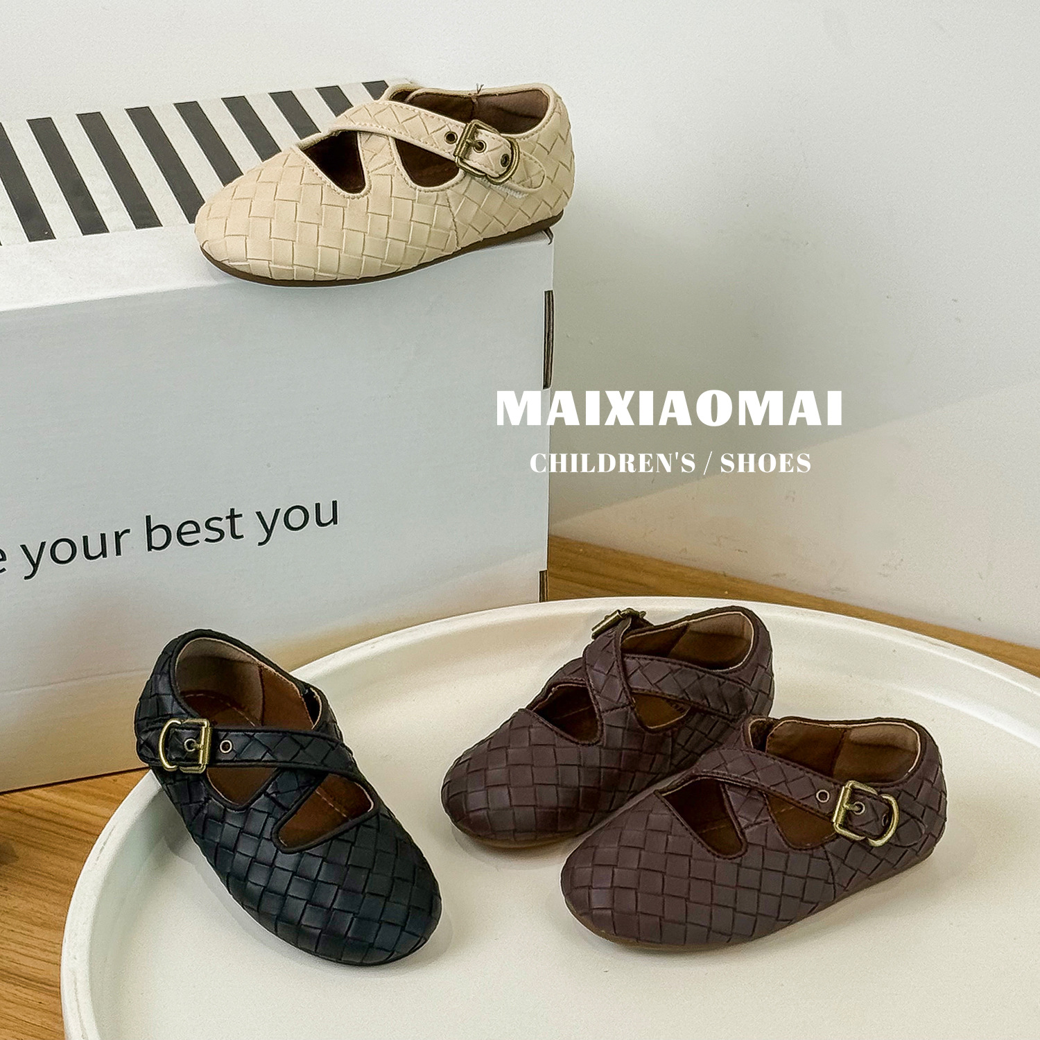 2025 New Autum Style Maixiaomai Korean Style Baby Shoes Soft Sole Braided Cross Strap Girls Ballet Shoes