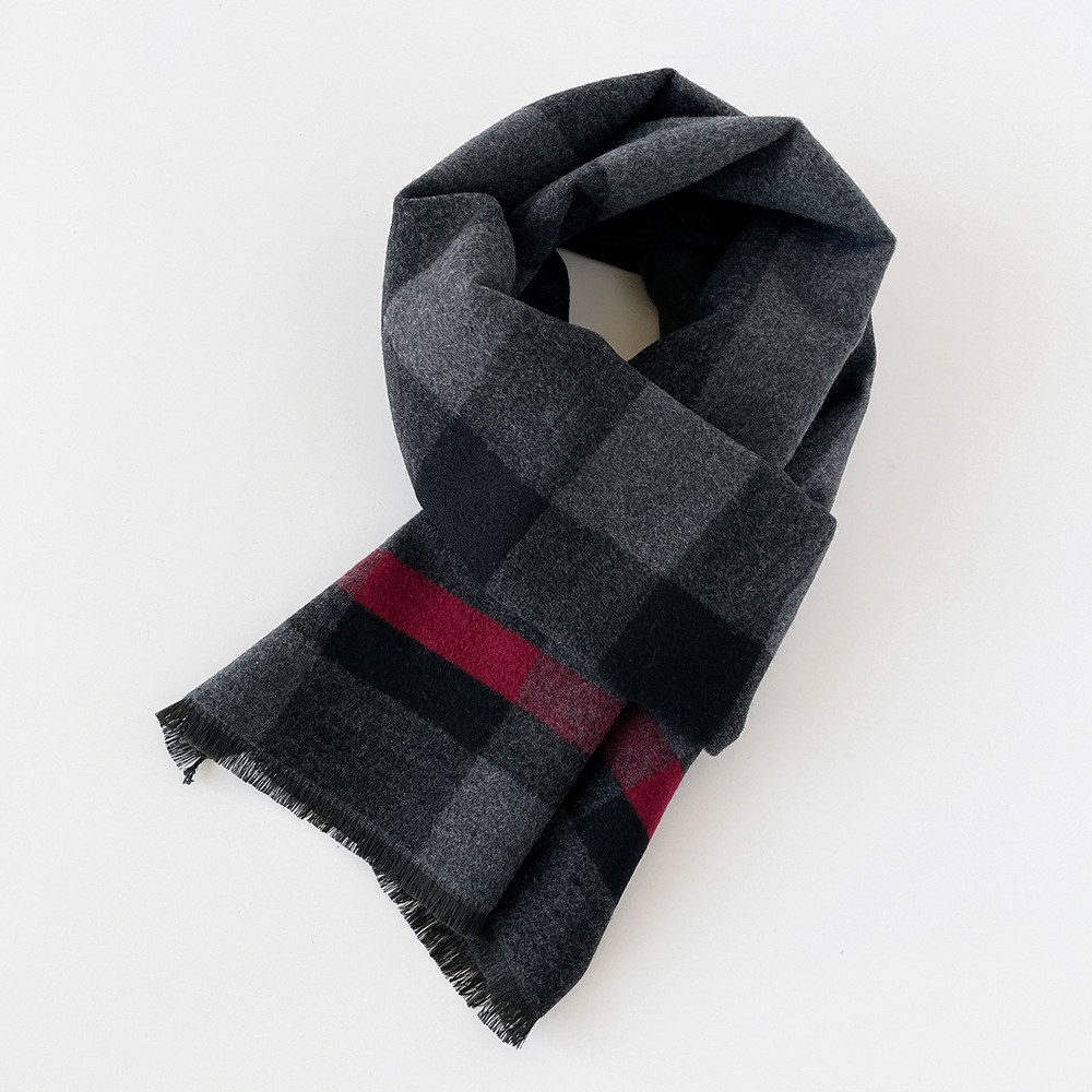 Sciarpa calda da uomo in lana spessa autunno inverno, semplice e alla moda scialle in cashmere in stile britannico_voghion.com