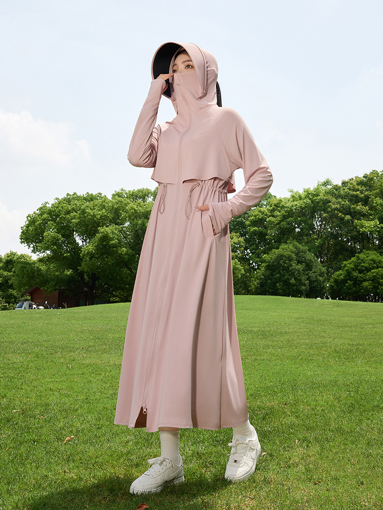 Long Sun Protection Clothing for Women in Summer New Style Full Body Anti-Uv Breathable Waist Thin Sun Protection Clothing Ice Silk Hooded Jacket